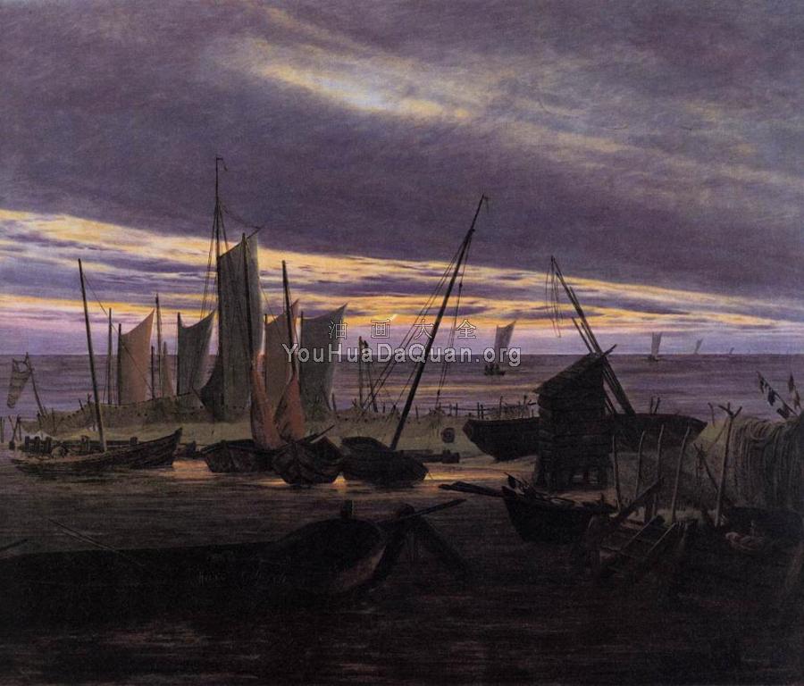Boats In The Harbour At Evening - 卡斯帕尔·大卫·弗里德里希